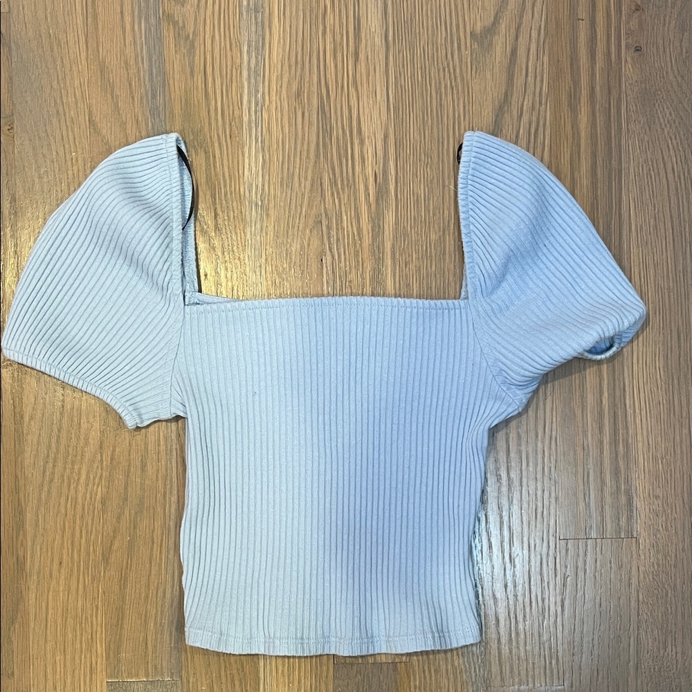 H&M Light Blue Ribbed Blouse
